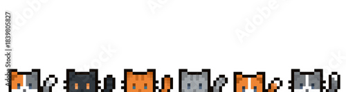 Pixel art of cute six cat or kitty with transparent background. Animal pixel art game character, can be used for card, wallpaper or background. Simple and cute card
