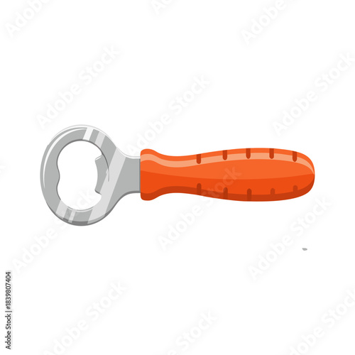 Orange Handled Metal Bottle Opener Tool Isolated on Black Background Kitchen Utensil Barware Accessory For Opening Beverage Bottles