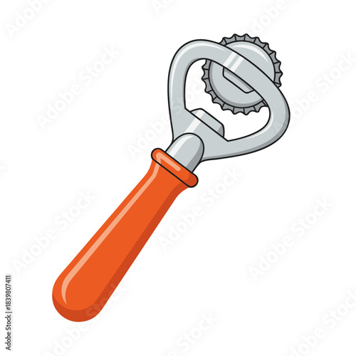 Orange Handled Bottle Opener Prying Off Metal Cap With Grey Metal Tools On Black Background