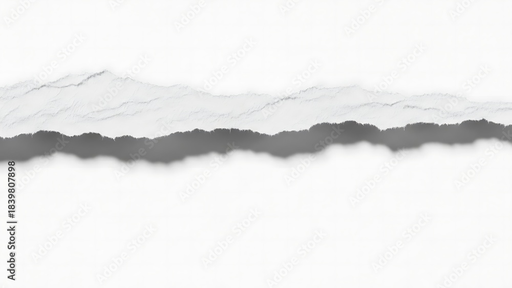 Obraz premium Abstract graphic design featuring a stylized, jagged torn paper edge effect with a subtle shadow, creating a modern and versatile divider or background element on a clean white background