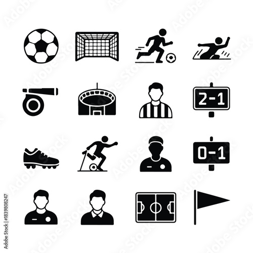 Soccer Match Solid Icon Set