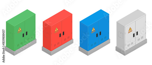 city electrical box junction power isometric view coloured collection