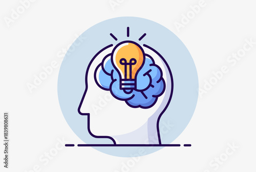 A human head with a glowing lightbulb inside the brain, representing an idea or creative thinking.