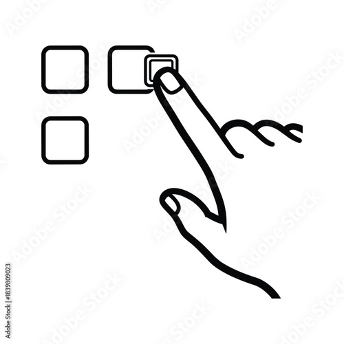User selection interface icon showing hand pointing and pressing one square checkbox among multiple available options choices.