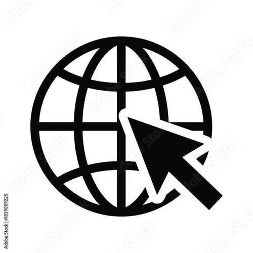 Globe grid with mouse pointer cursor clicking worldwide web access internet browsing vector icon
