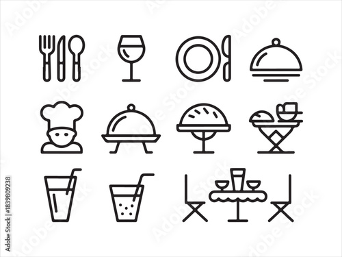 Catering icon collection set. cafe, bistro, bar, kitchen, catering, dining, food service. Editable stroke vector illustration
