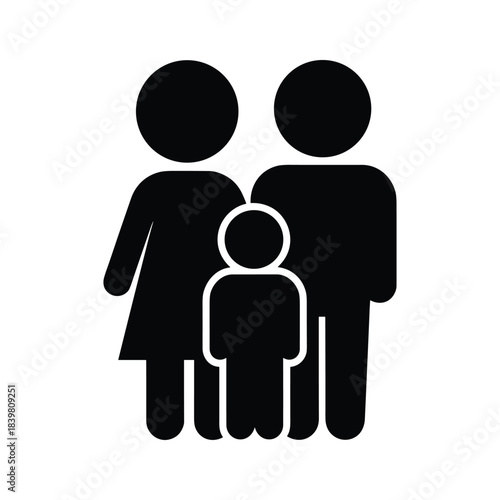 Relationship icon parents and kid simple illustration depicting three person group symbol black glyph graphic design