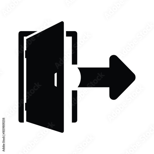 Exit sign icon depicting open door frame with an arrow pointing right indicating direction way out or log out