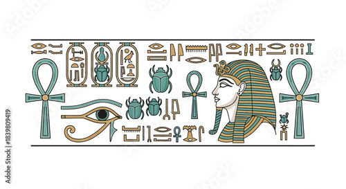 Egyptian pharaoh symbols and hieroglyphics illustration