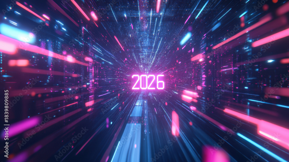 Fototapeta premium 2026 Future Technology Tunnel New Year's Eve