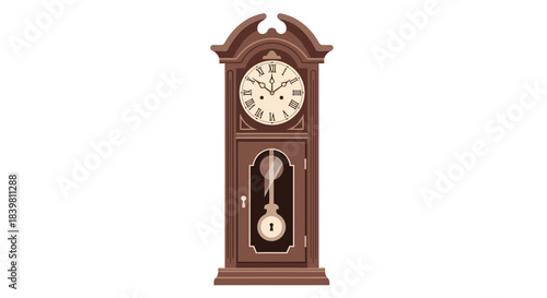 A traditional brown grandfather clock with a visible pendulum on Christmas Day against a clean white background.