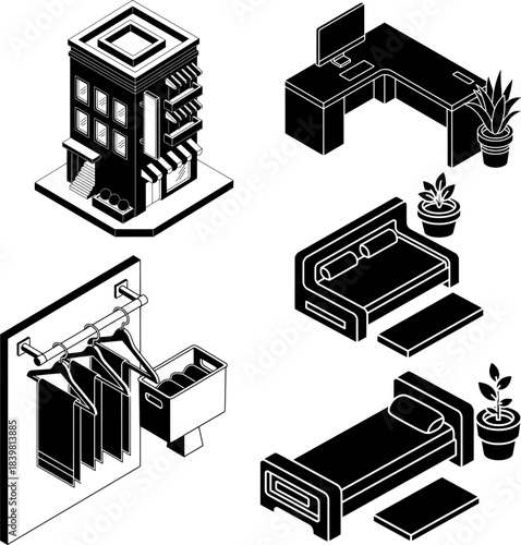 Monochrome Home Furnishing, Bedroom and Wardrobe Collection