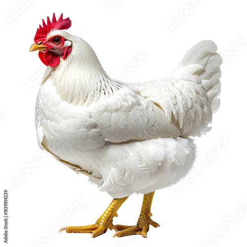 Regal Rooster: A portrait of a majestic rooster, with pristine white plumage and a prominent red comb. It stands proudly, embodying farmyard vitality.