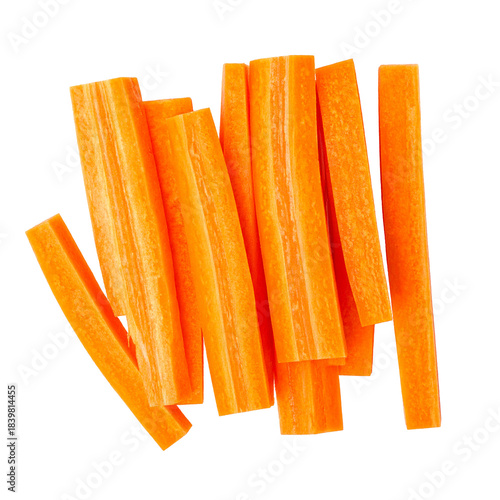 Orange Carrot Sticks: An appetizing close-up of vibrantly colored carrot sticks, expertly cut and ready to be enjoyed as a healthy snack.