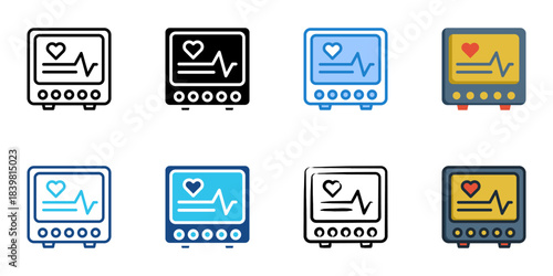 Cardiogram icon set multiple style vector collection. Editable Stroke 
