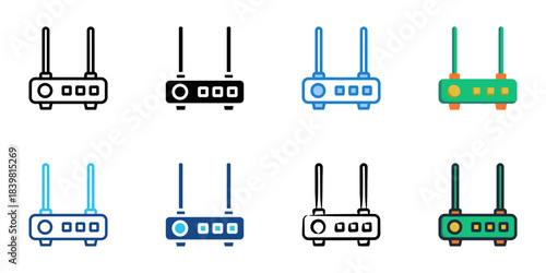 Wifi router icon set multiple style vector collection. Editable Stroke 
