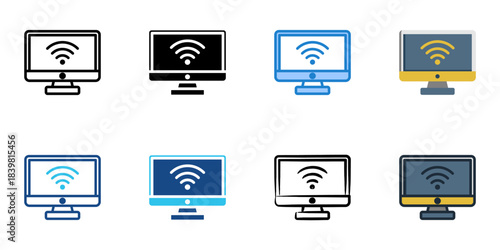 Smart tv icon set multiple style vector collection. Editable Stroke 
