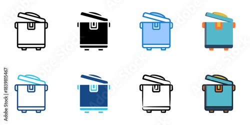 Rice cooker icon set multiple style vector collection. Editable Stroke 
