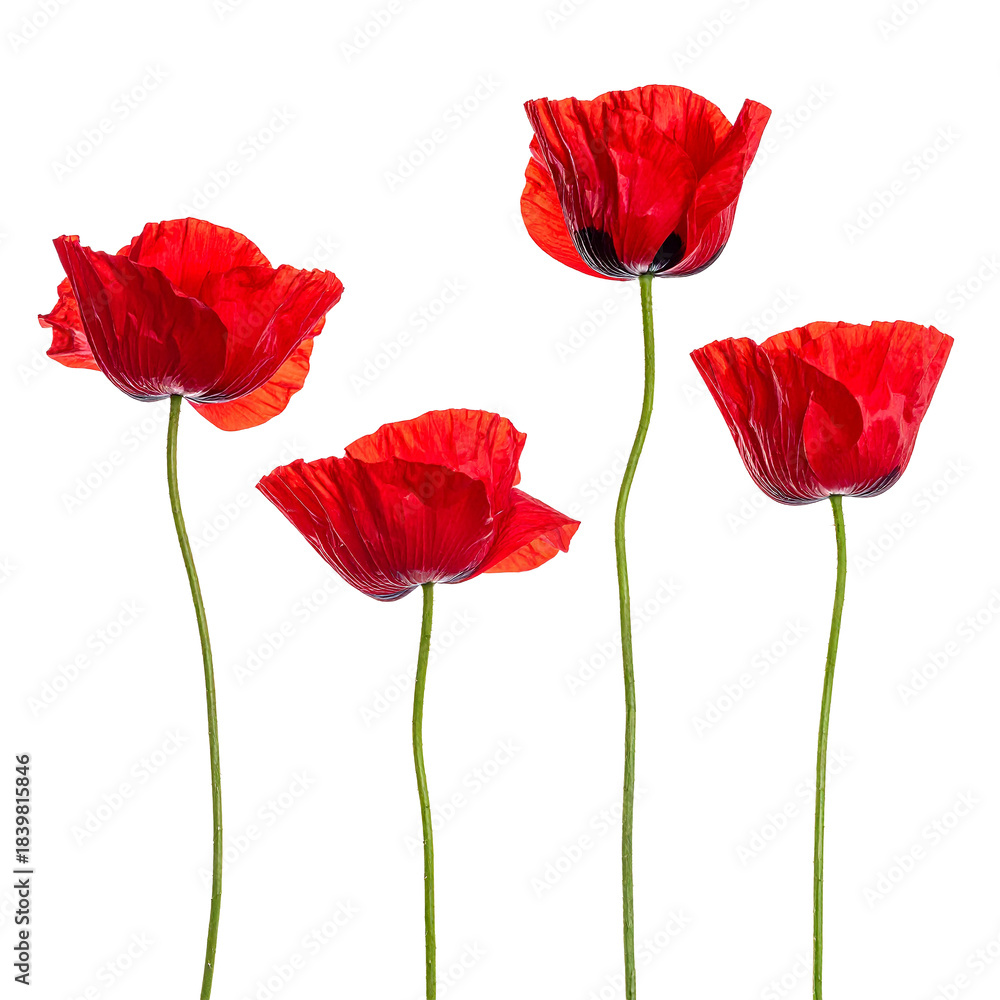Obraz premium Poppy's Dance: A vibrant display of red poppies standing tall. Each delicate petal unfolds, their fiery hues against a backdrop, creating a dance of nature's elegance. 
