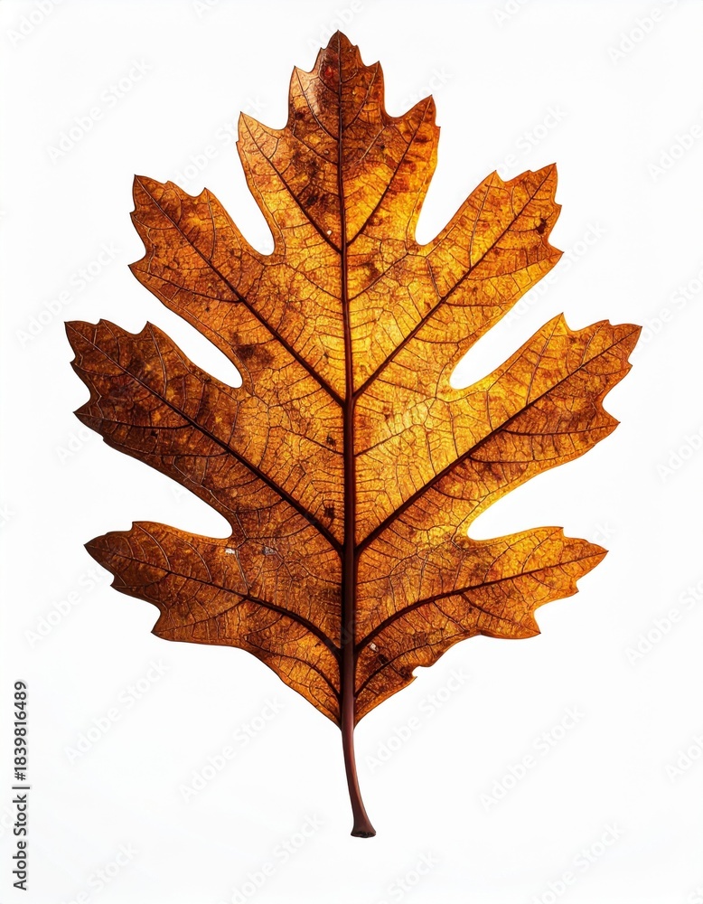 Obraz premium Isolated Oak Leaf with Warm Tones Against White Background