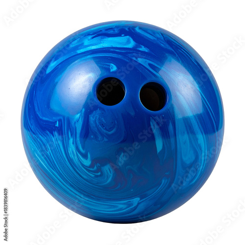 Striking Blue: A mesmerizing view of a bowling ball, showcasing a captivating swirl of blues that encapsulates the art of motion and game.