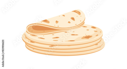 A stack of warm, soft flour tortillas with one folded on top, ready for filling and serving in a simple, inviting illustration.