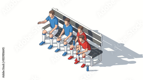 Athletic Team Resting on Bench During Sporting Event Simulation