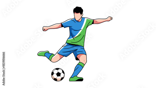 Athletic Male Kicking Soccer Ball in Dynamic Pose for Sports and Game Concepts