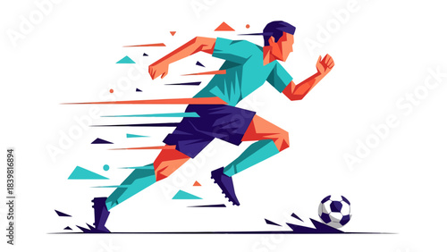 Dynamic Sports Action Illustration Athlete in Motion with Soccer Ball