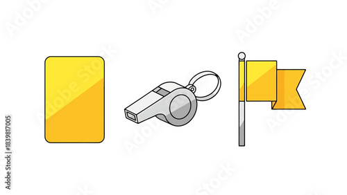 Sports Referee Tools Yellow Card Whistle Flag Set for Game Management and Officiating