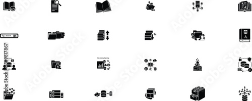 Collection of black silhouette icons depicting various household appliances and electronic devices