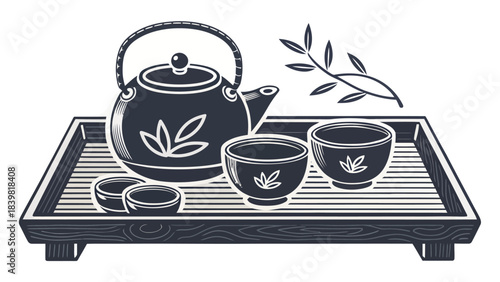 Elegant Small Tea Set Silhouette Vector with Teapot and Cups - Minimalist Drinkware Collection Icon Design