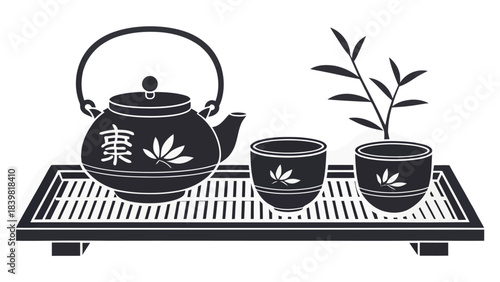 Elegant Small Tea Set Silhouette Vector with Teapot and Cups - Minimalist Drinkware Collection Icon Design