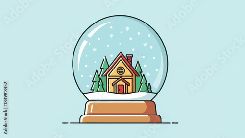 Winter Wonderland in a Globe: a charming cabin, nestled amongst snow-covered fir trees, enclosed within a glistening snow globe, evoking the magic and wonder of a serene winter scene.