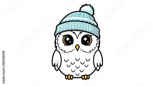 Adorable Owl in a Beanie: An enchanting illustration of a cute owl with large eyes, dressed in a stylish beanie hat, radiating warmth and whimsy.
