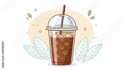 Refreshing Iced Coffee Cup Silhouette Vector with Straw - Cool Beverage Minimalist Icon Design for Cafe Menus
