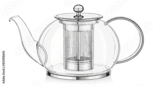 Elegant Glass Teapot Silhouette Vector with Infuser for Brewing Tea - Clean Minimalist Kitchenware Icon Design