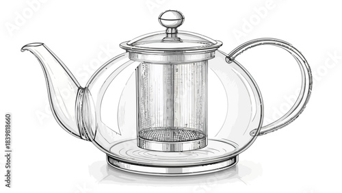 Elegant Glass Teapot Silhouette Vector with Infuser for Brewing Tea - Clean Minimalist Kitchenware Icon Design