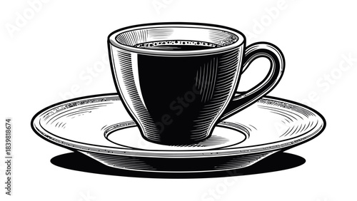 Classic Espresso Cup Silhouette Vector Icon, Tiny Demitasse Style for Cafe Menus