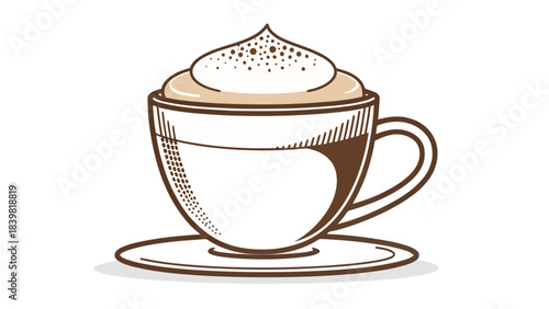 Modern Cappuccino Mug Silhouette Vector Icon with Dome-Shaped Froth, Cafe Design