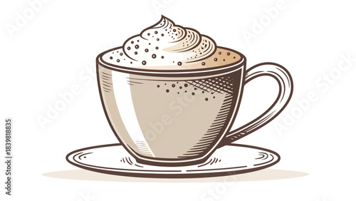 Modern Cappuccino Mug Silhouette Vector Icon with Dome-Shaped Froth, Cafe Design