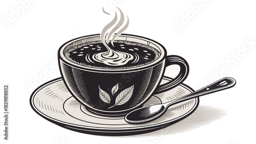 Minimalist Cafe Cup Silhouette Vector Icon with Saucer and Spoon, Clean Design