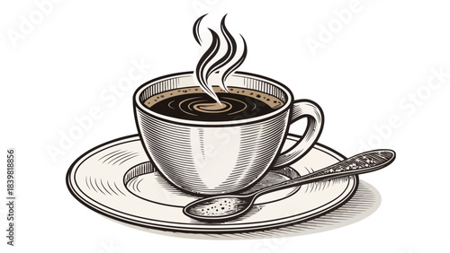 Minimalist Cafe Cup Silhouette Vector Icon with Saucer and Spoon, Clean Design