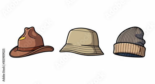 Three hats collection with transparent background