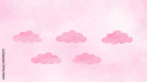 Seamless pink flower background illustration with blue sky and cloud pattern design