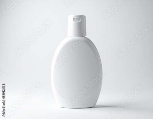 White Plastic Cosmetic Bottle Mockup Against Clean Background in Studio Light