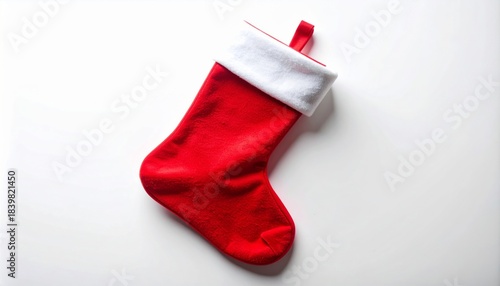 Red Christmas Stocking with White Cuff on Bright Background