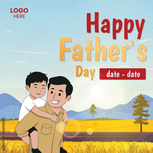 Father's Day flyer with Dad holding his happy son