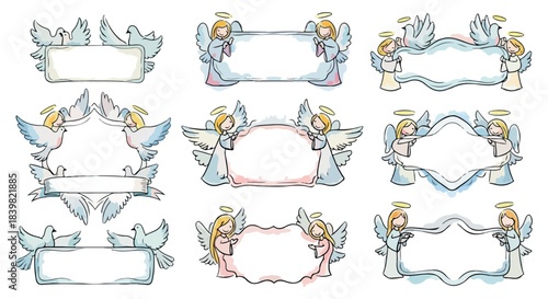 Angel frames with doves for religious or spiritual use