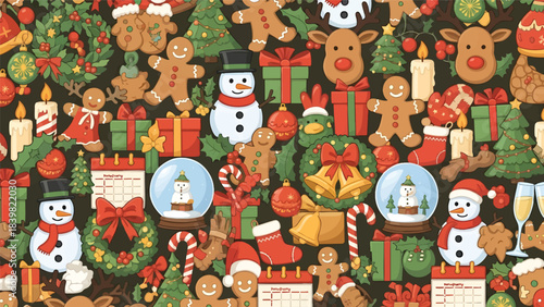Festive Christmas Holiday Season Elements Seamless Pattern Background